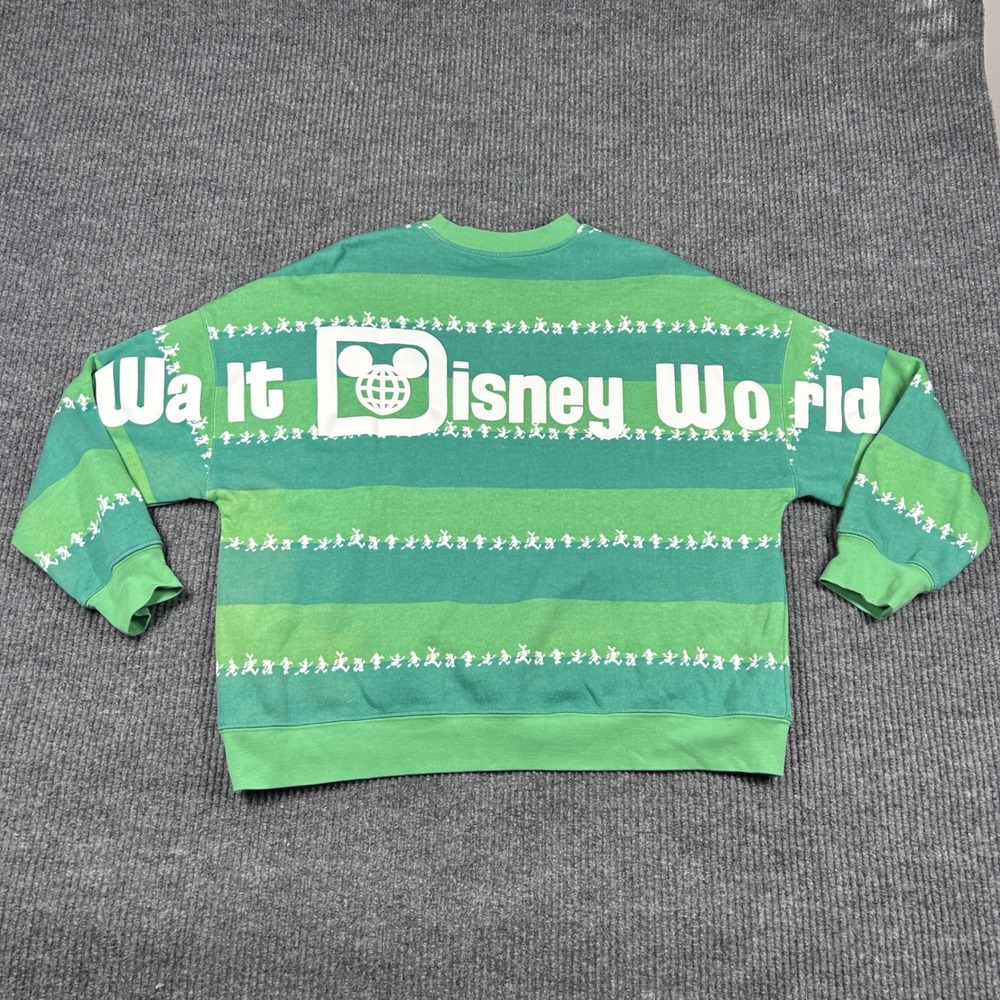 Disney Sweatshirt Women's M World Spirit Jersey Green Striped‎ Mickey Mouse - Picture 2 of 6